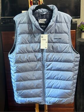 Lands' End Pale Blue Down Vest! Brand New!
